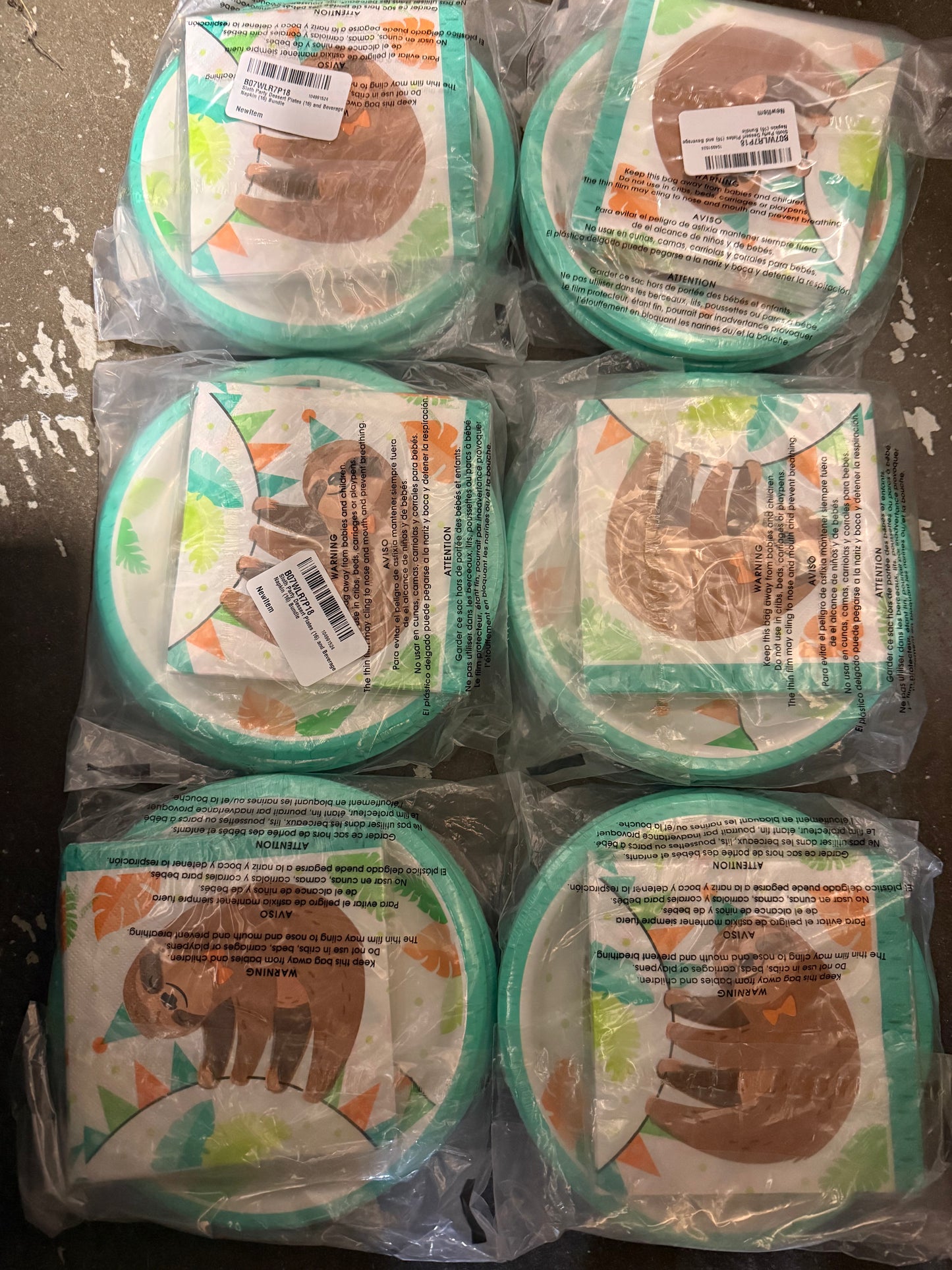 6 Packages Sloth Party 16 Dessert Plates and Napkins