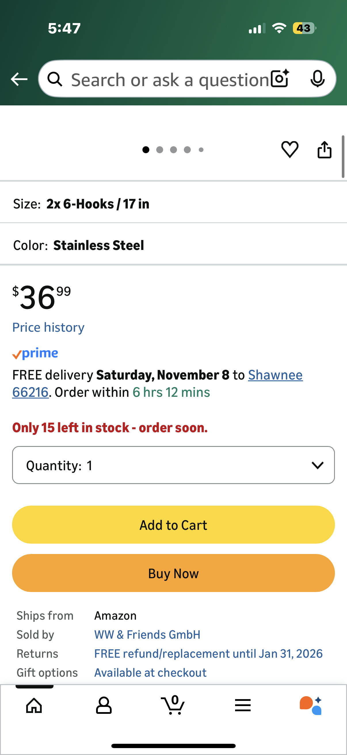 Wall Coat Rack Coat Rack Rustproof Stainless Steel - Holds up to 30kg - 6 Fixed Hooks + 1 Free Self Adhesive Hook - Simple Brushed Finish - No Sharp Edges 2X 6-Hooks Stainless Steel