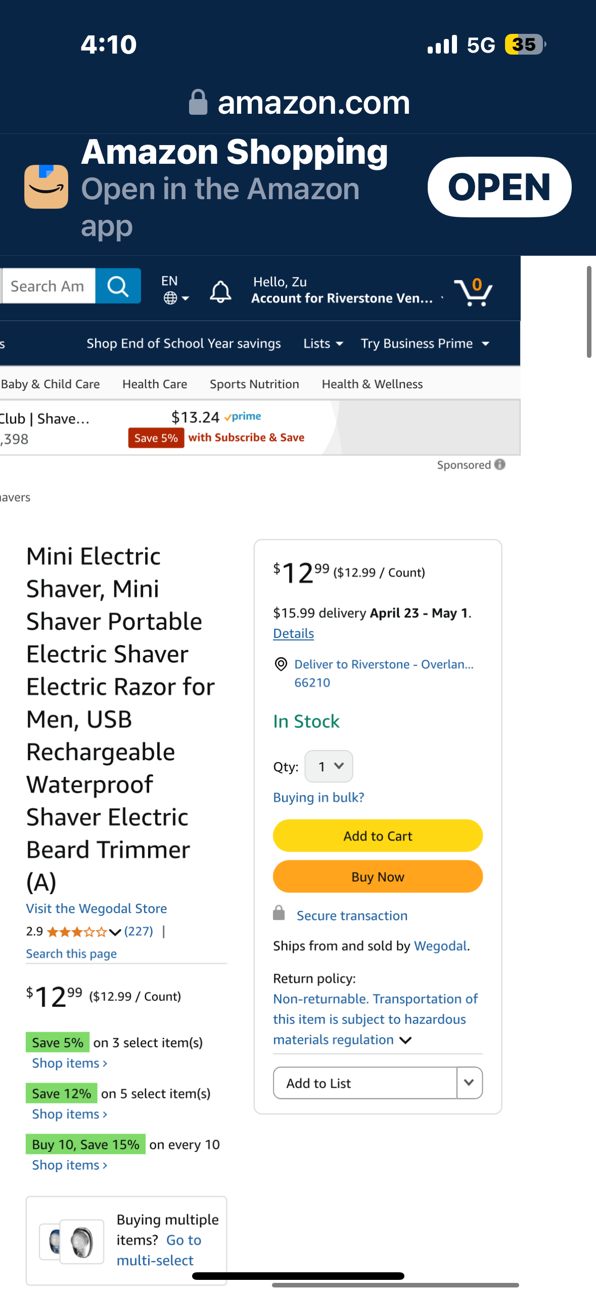 Mini Shaver, Electric Shaver for Men, with LCD Display, Portable Pocket Beard Trimmer, Cordless Rechargeable Rotary Shaver, (Gradient Blue)