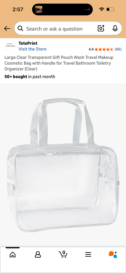 Large Clear Transparent Gift Pouch Wash Travel Makeup Cosmetic Bag with Handle for Travel Bathroom Toiletry Organizer (Clear)