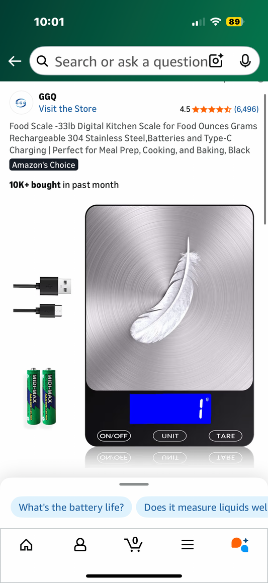 Food Scale -33lb Digital Kitchen Scale for Food Ounces Grams Rechargeable 304 Stainless Steel,Batteries and Type-C Charging | Perfect for Meal Prep, Cooking, and Baking, Black