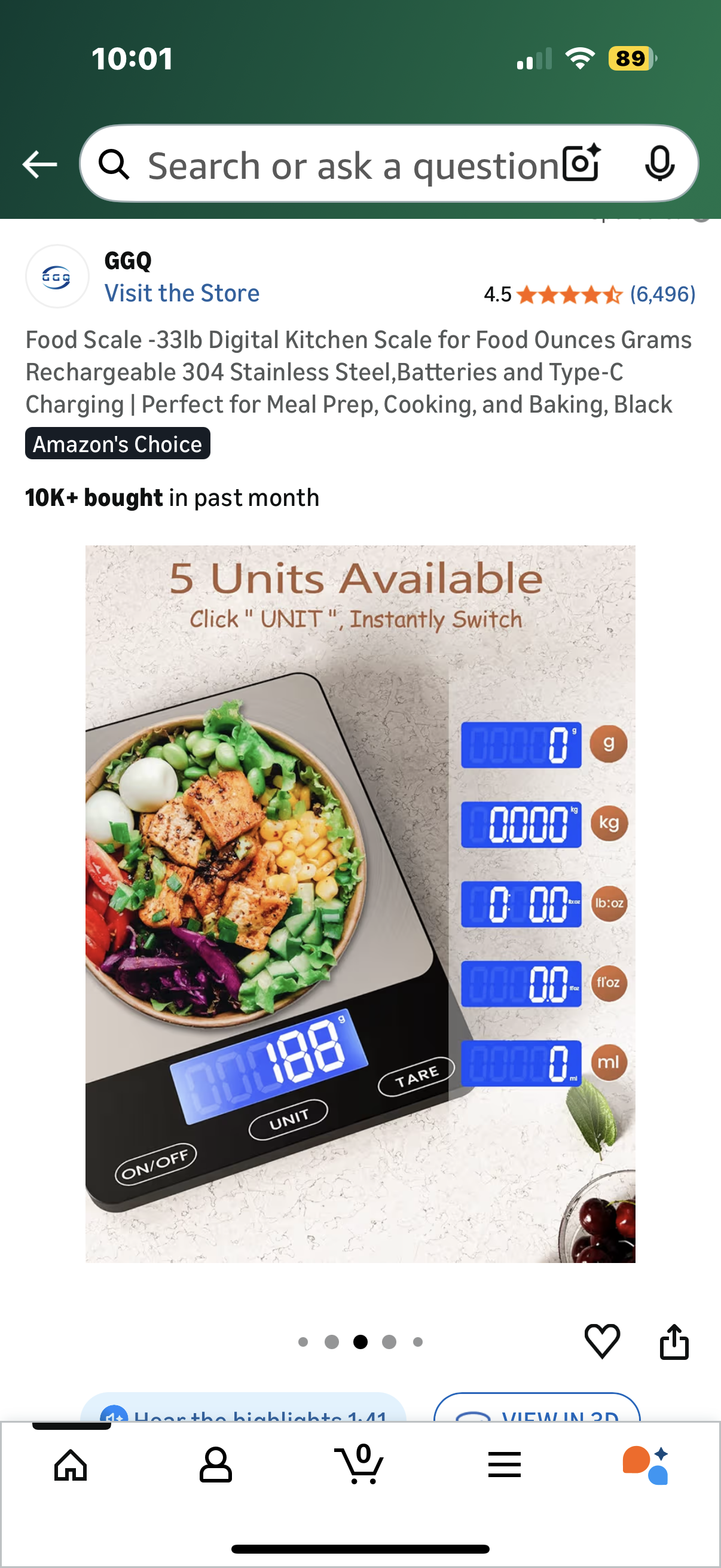 Food Scale -33lb Digital Kitchen Scale for Food Ounces Grams Rechargeable 304 Stainless Steel,Batteries and Type-C Charging | Perfect for Meal Prep, Cooking, and Baking, Black