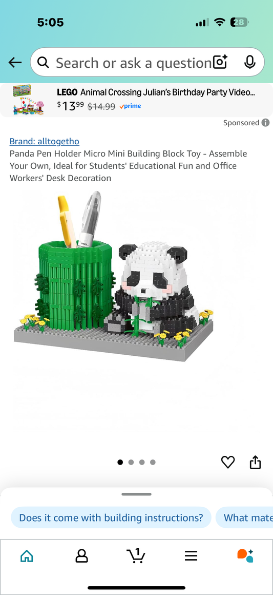 Panda Pen Holder Micro Mini Building Block Toy - Assemble Your Own, Ideal for Students' Educational Fun and Office Workers' Desk Decoration