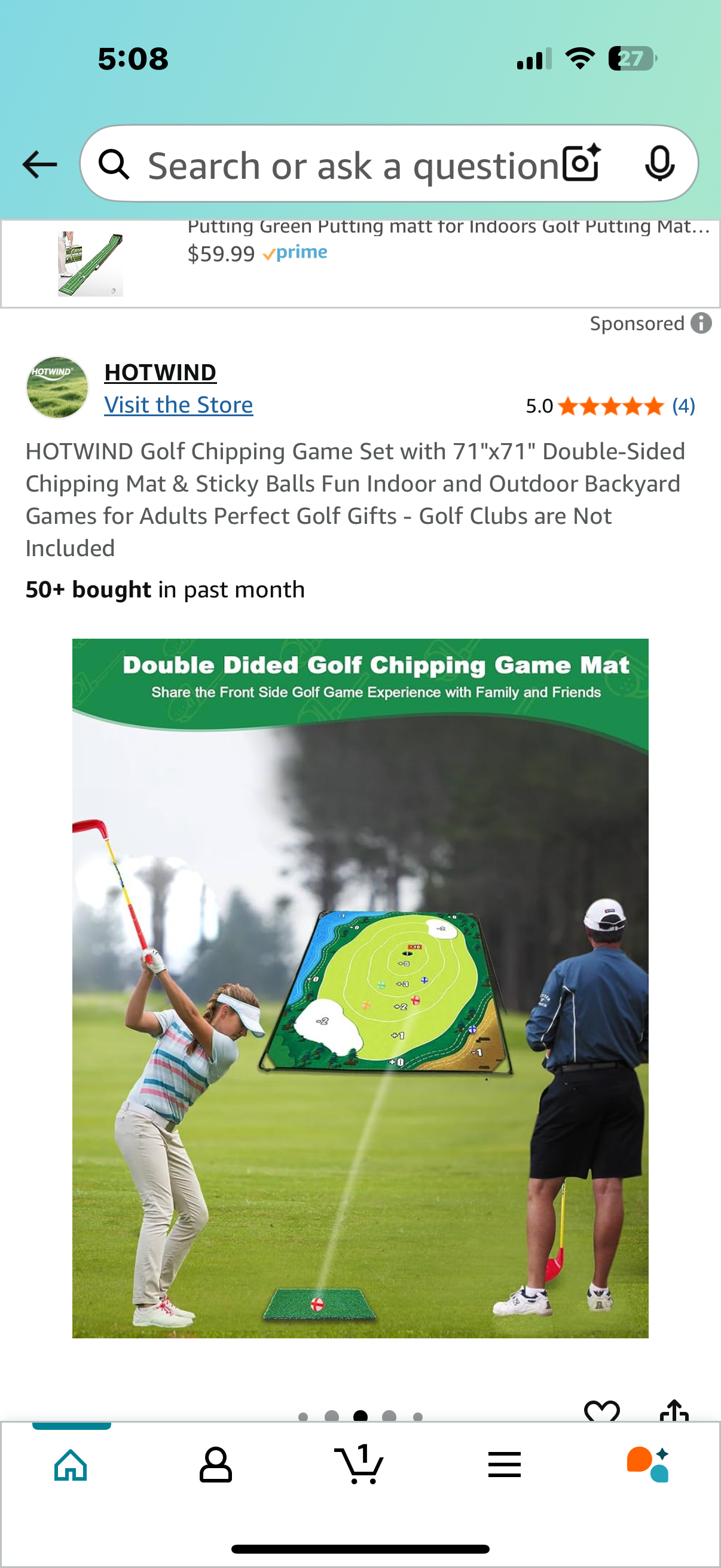 HOTWIND Golf Chipping Game Set with 71"x71" Double-Sided Chipping Mat & Sticky Balls Fun Indoor and Outdoor Backyard Games for Adults Perfect Golf Gifts - Golf Clubs are Not Included