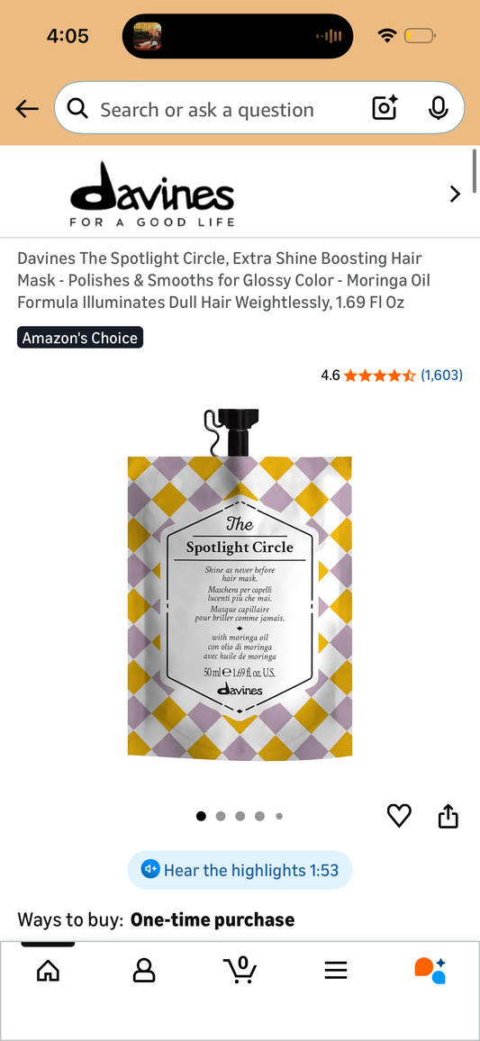 Davines The Spotlight Circle, Extra Shine Boosting Hair Mask - Polishes & Smooths for Glossy Color - Moringa Oil Formula Illuminates Dull Hair Weightlessly, 1.69 Fl Oz