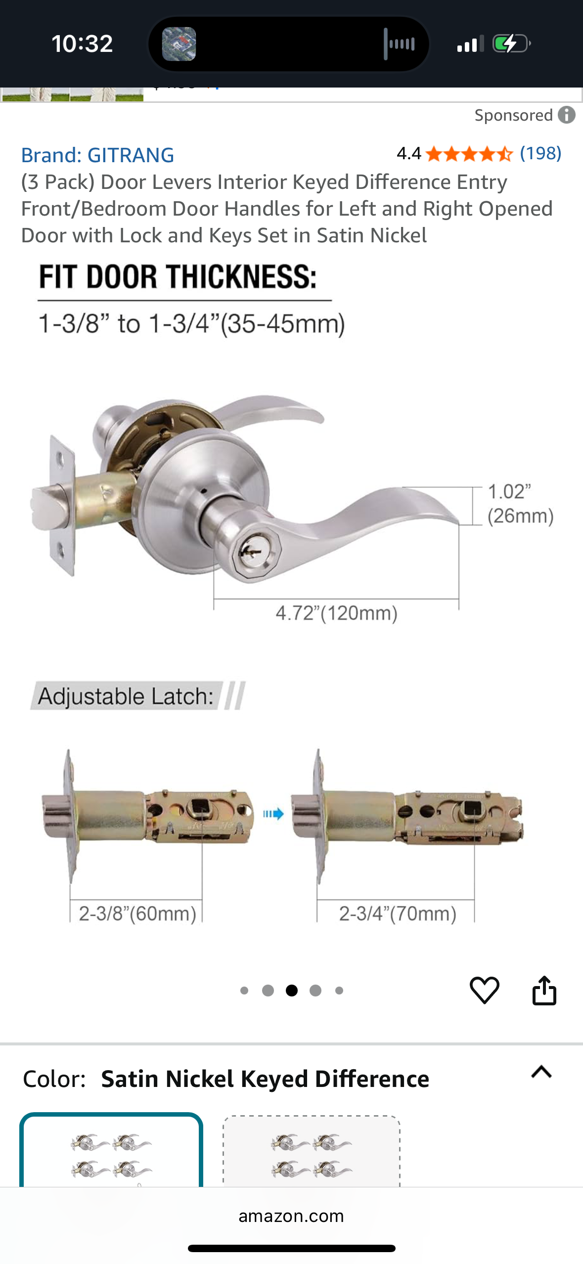 Door Levers Interior Keyed Difference Entry Front/Bedroom Door Handles for Left and Right Opened Door with Lock and Keys Set in Satin Nickel