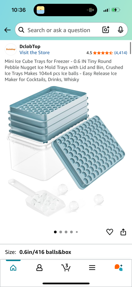 Mini Ice Cube Trays for Freezer - 0.6 IN Tiny Round Pebble Nugget Ice Mold Trays with Lid and Bin, Crushed Ice Trays Makes 104x4 pcs Ice balls - Easy Release Ice Maker for Cocktails, Drinks, Whisky