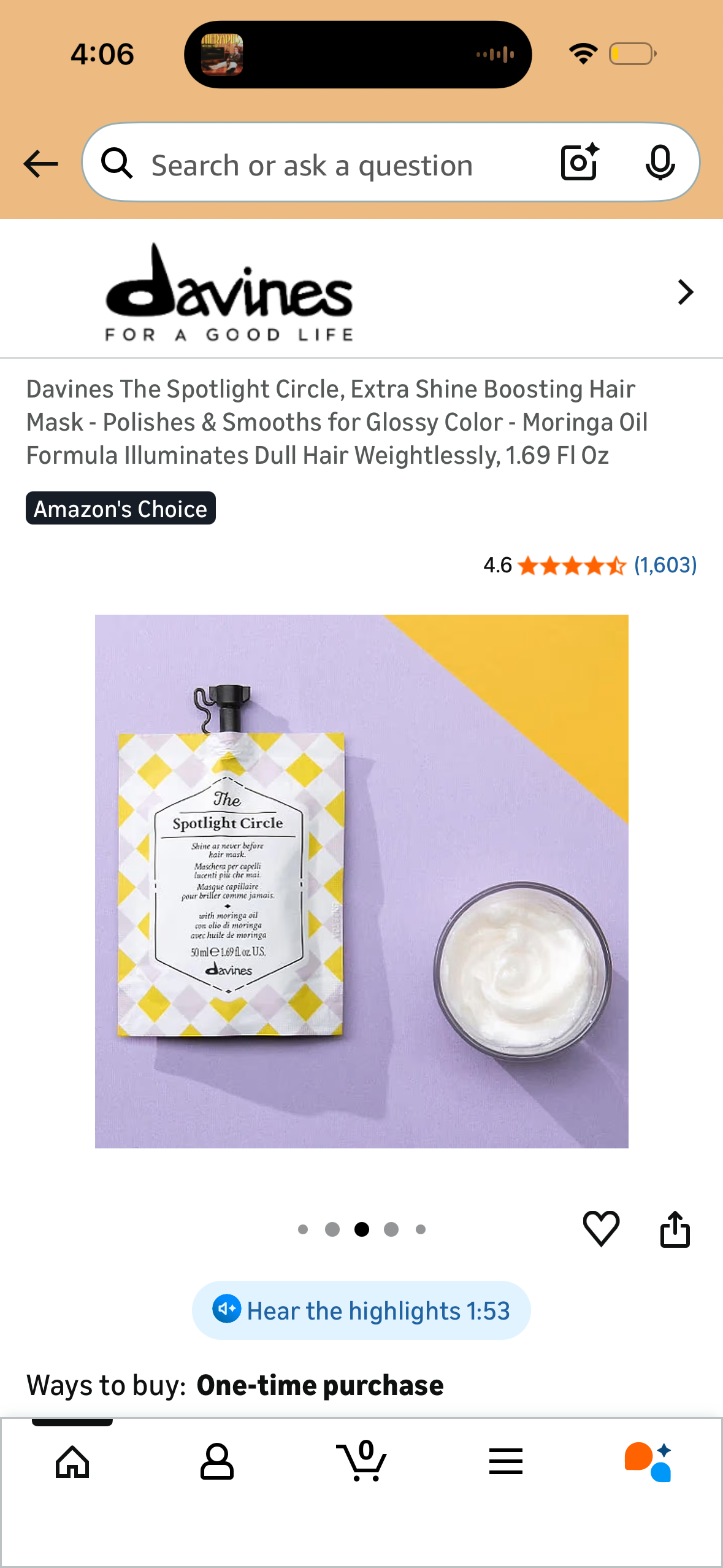 Davines The Spotlight Circle, Extra Shine Boosting Hair Mask - Polishes & Smooths for Glossy Color - Moringa Oil Formula Illuminates Dull Hair Weightlessly, 1.69 Fl Oz