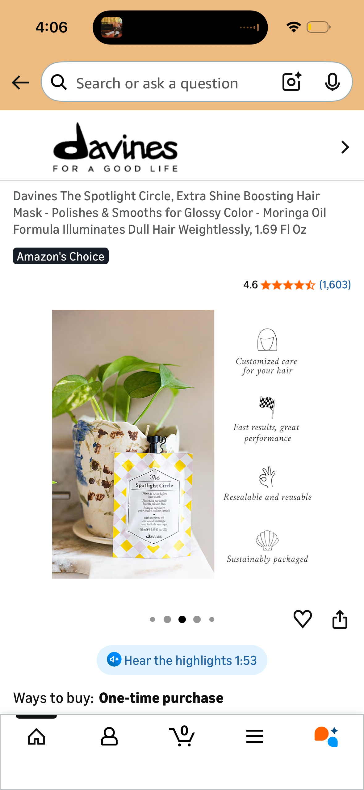 Davines The Spotlight Circle, Extra Shine Boosting Hair Mask - Polishes & Smooths for Glossy Color - Moringa Oil Formula Illuminates Dull Hair Weightlessly, 1.69 Fl Oz