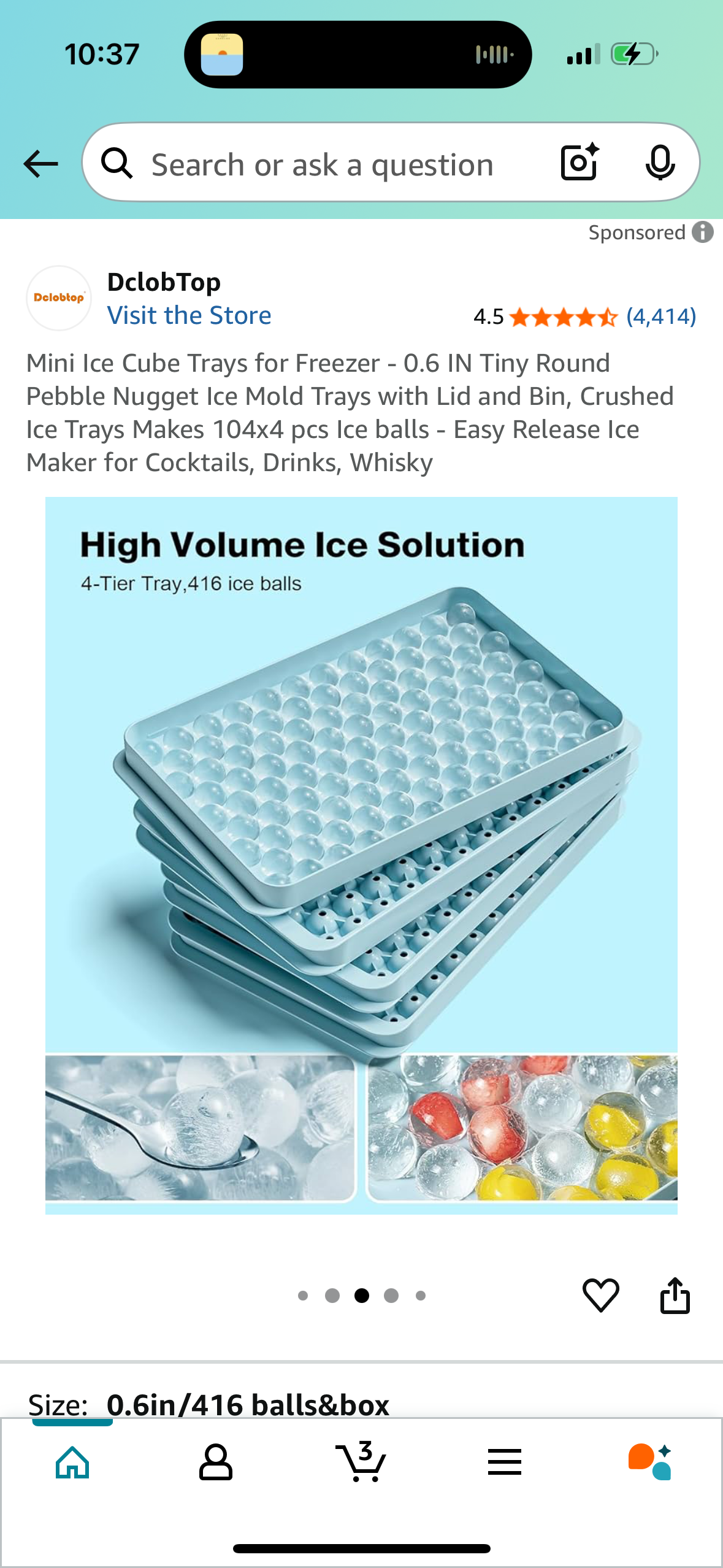 Mini Ice Cube Trays for Freezer - 0.6 IN Tiny Round Pebble Nugget Ice Mold Trays with Lid and Bin, Crushed Ice Trays Makes 104x4 pcs Ice balls - Easy Release Ice Maker for Cocktails, Drinks, Whisky