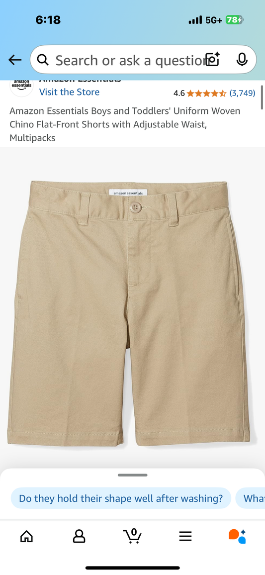 Amazon Essentials Boys and Toddlers' Uniform Woven Chino Flat-Front Shorts with Adjustable Waist, Multipacks