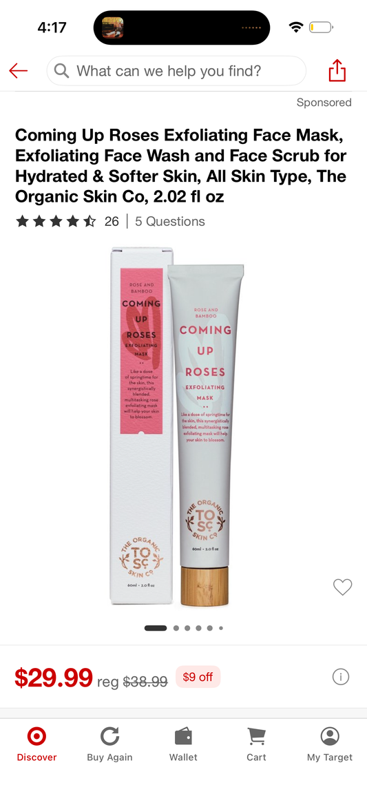 Coming Up Roses Exfoliating Face Mask, Exfoliating Face Wash and Face Scrub for Hydrated & Softer Skin, All Skin Type, The Organic Skin Co, 2.02 fl oz