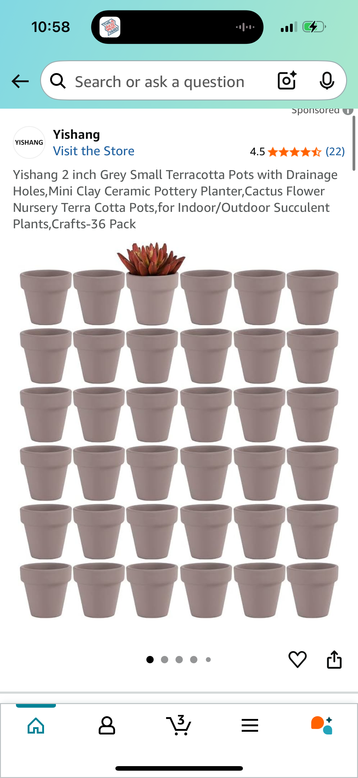 Yishang 2 inch Grey Small Terracotta Pots with Drainage Holes,Mini Clay Ceramic Pottery Planter,Cactus Flower Nursery Terra Cotta Pots,for Indoor/Outdoor Succulent Plants,Crafts-36 Pack