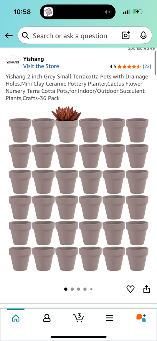 Yishang 2 inch Grey Small Terracotta Pots with Drainage Holes,Mini Clay Ceramic Pottery Planter,Cactus Flower Nursery Terra Cotta Pots,for Indoor/Outdoor Succulent Plants,Crafts-36 Pack
