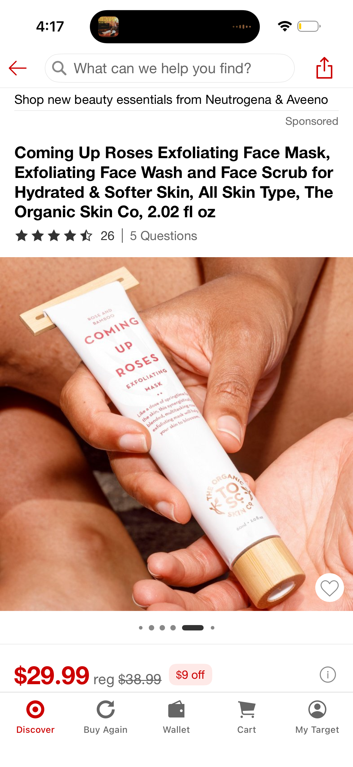 Coming Up Roses Exfoliating Face Mask, Exfoliating Face Wash and Face Scrub for Hydrated & Softer Skin, All Skin Type, The Organic Skin Co, 2.02 fl oz