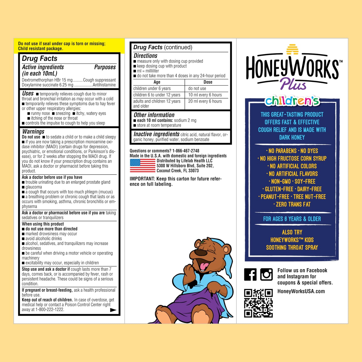 HoneyWorks Cough Syrup for Kids with Organic Honey, 2X Day/1x Night Bundle, 4 Oz (Pack of 3) Cough suppressant for Kids with Dark Honey