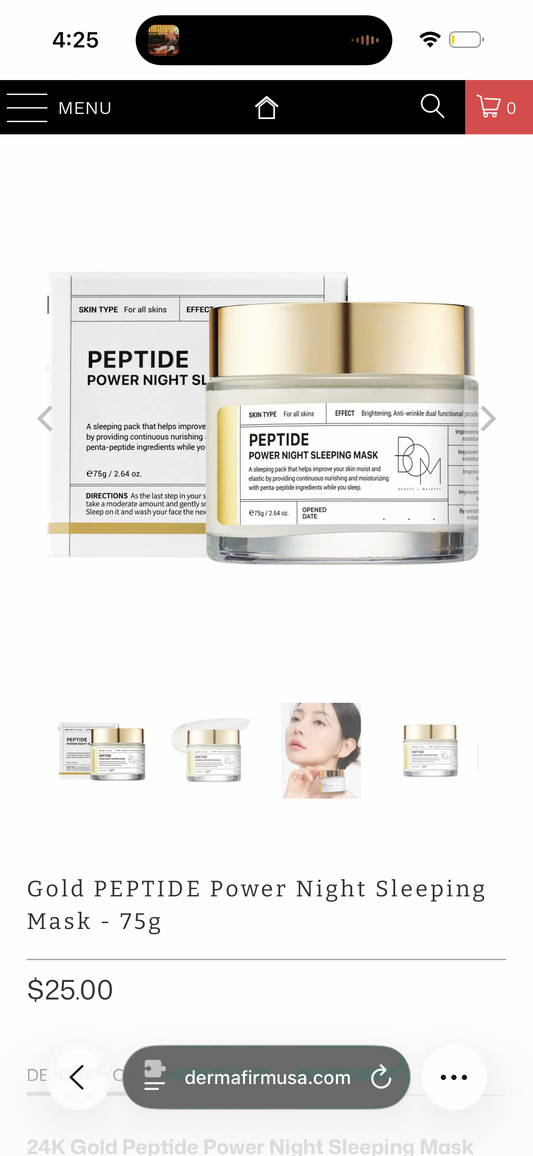 BOM COSMETICS Peptide Power Night Sleeping Mask 2.64 Fl Oz, High-Density Hydrating Overnight Facial Mask with Penta-Peptides and 99% Pure Gold for Skin Elasticity, Smooth Skin Texture, Korean Skincare