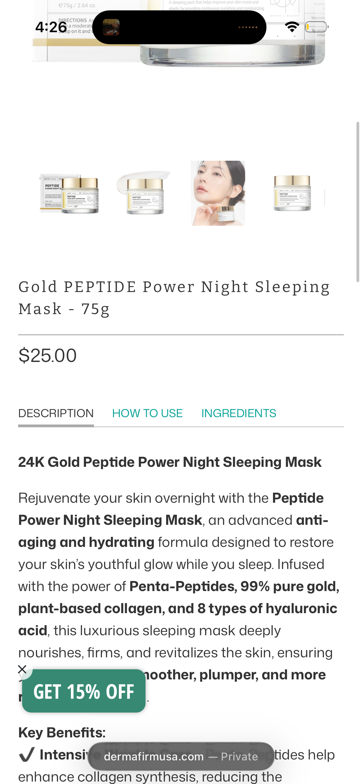 BOM COSMETICS Peptide Power Night Sleeping Mask 2.64 Fl Oz, High-Density Hydrating Overnight Facial Mask with Penta-Peptides and 99% Pure Gold for Skin Elasticity, Smooth Skin Texture, Korean Skincare