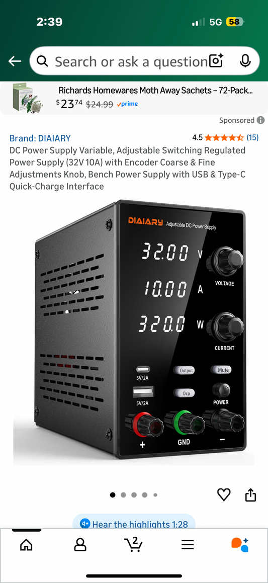 DC Power Supply Variable, Adjustable Switching Regulated Power Supply (32V 10A) with Encoder Coarse & Fine Adjustments Knob, Bench Power Supply with USB & Type-C Quick-Charge Interface