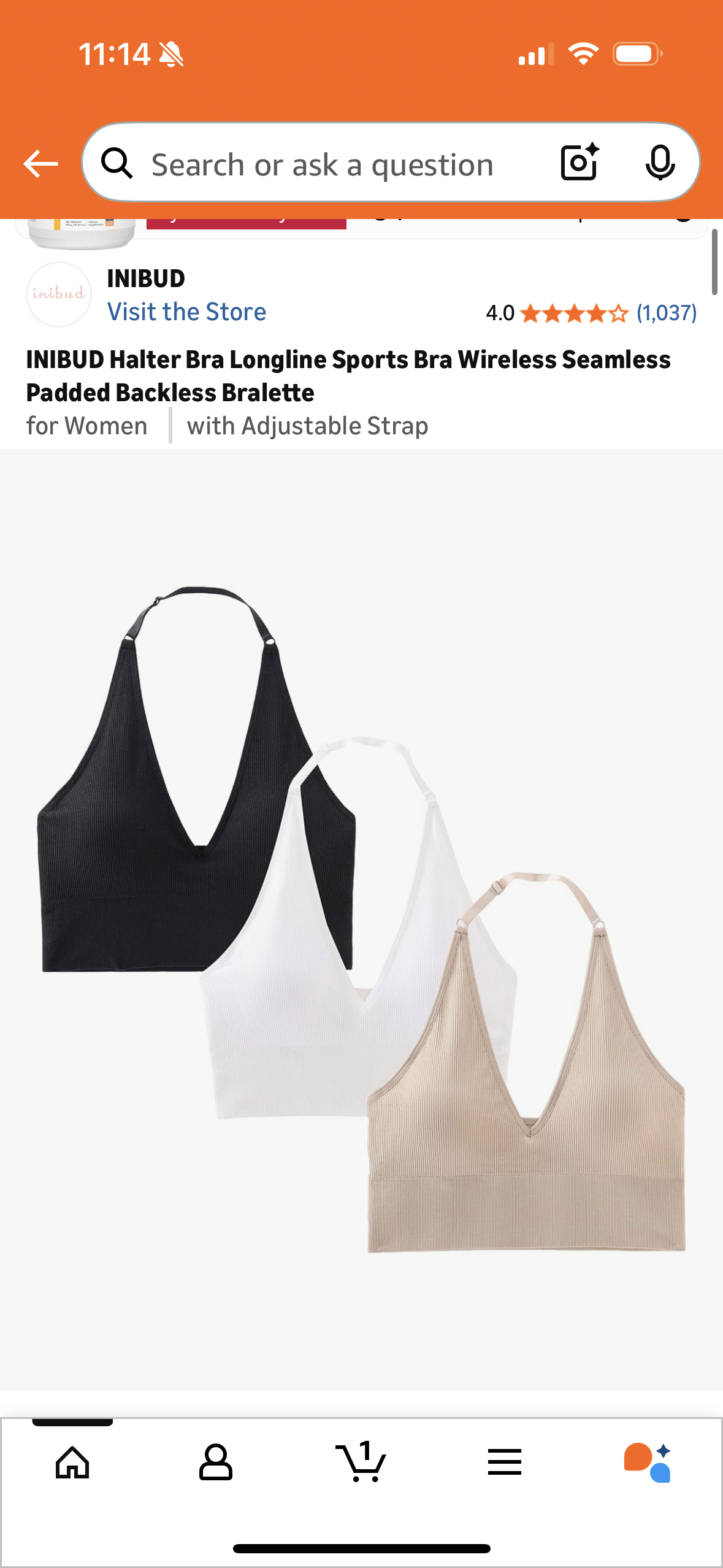 Halter Bra Longline Sports Bra Wireless Seamless Padded Backless Bralette (Size Small)