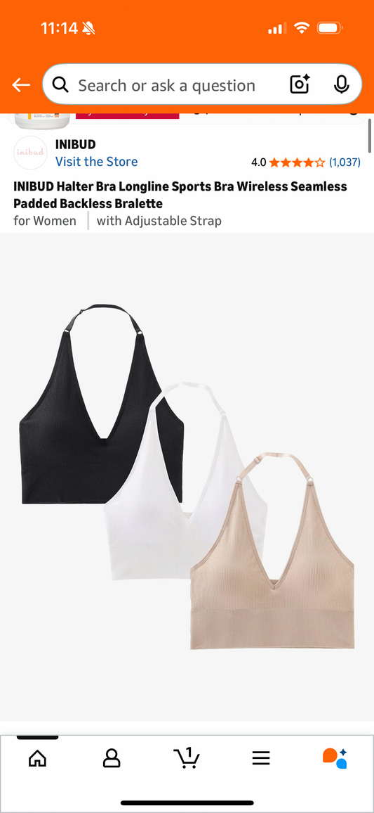 Halter Bra Longline Sports Bra Wireless Seamless Padded Backless Bralette (Size Small)