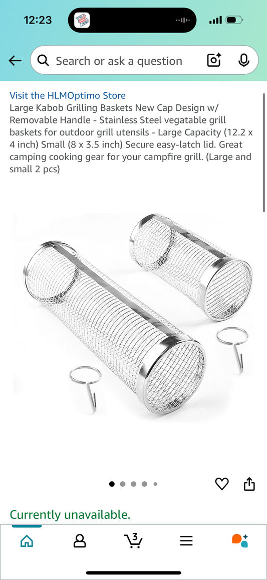 Large Kabob Grilling Baskets New Cap Design w/ Removable Handle - Stainless Steel vegatable grill baskets for outdoor grill utensils (Large and small 2 pcs)