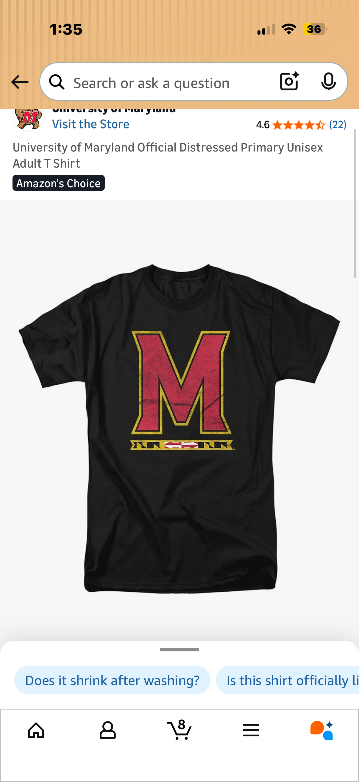 University of Maryland Official Distressed Primary Unisex Adult T Shirt (Size 2 XL)