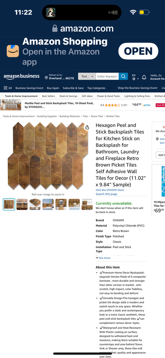 6-Sheet Hexagon Peel and Stick Backsplash Tiles for Kitchen Stick on Backsplash for Bathroom, Laundry and Fireplace Retro Brown Picket Tiles Self Adhesive Wall Tiles for Decor (11.02'' x 9.84'')