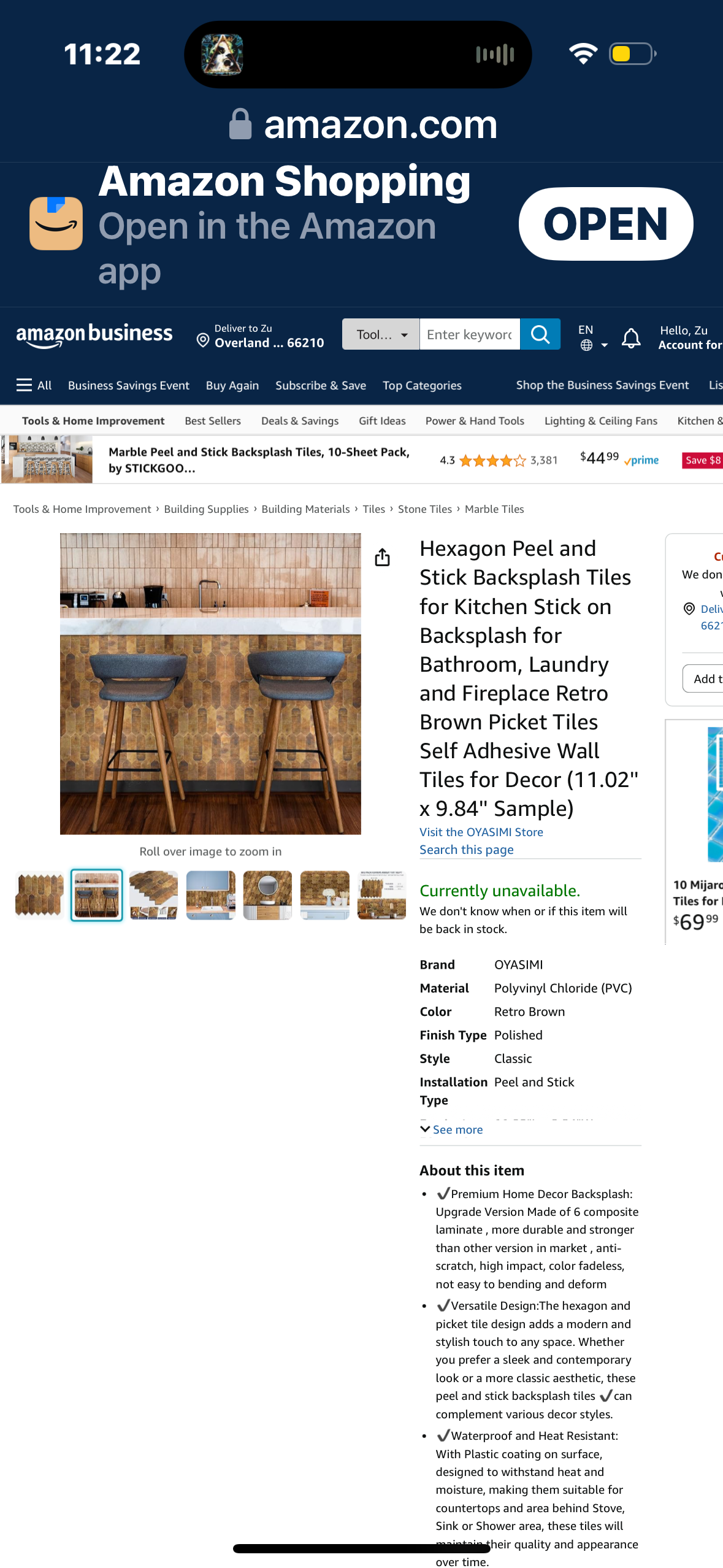 6-Sheet Hexagon Peel and Stick Backsplash Tiles for Kitchen Stick on Backsplash for Bathroom, Laundry and Fireplace Retro Brown Picket Tiles Self Adhesive Wall Tiles for Decor (11.02'' x 9.84'')