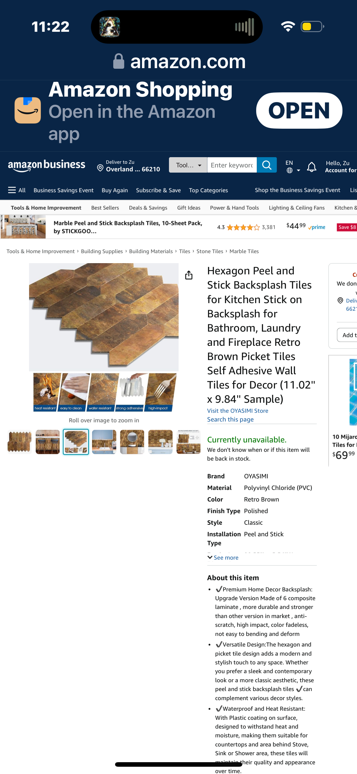 6-Sheet Hexagon Peel and Stick Backsplash Tiles for Kitchen Stick on Backsplash for Bathroom, Laundry and Fireplace Retro Brown Picket Tiles Self Adhesive Wall Tiles for Decor (11.02'' x 9.84'')