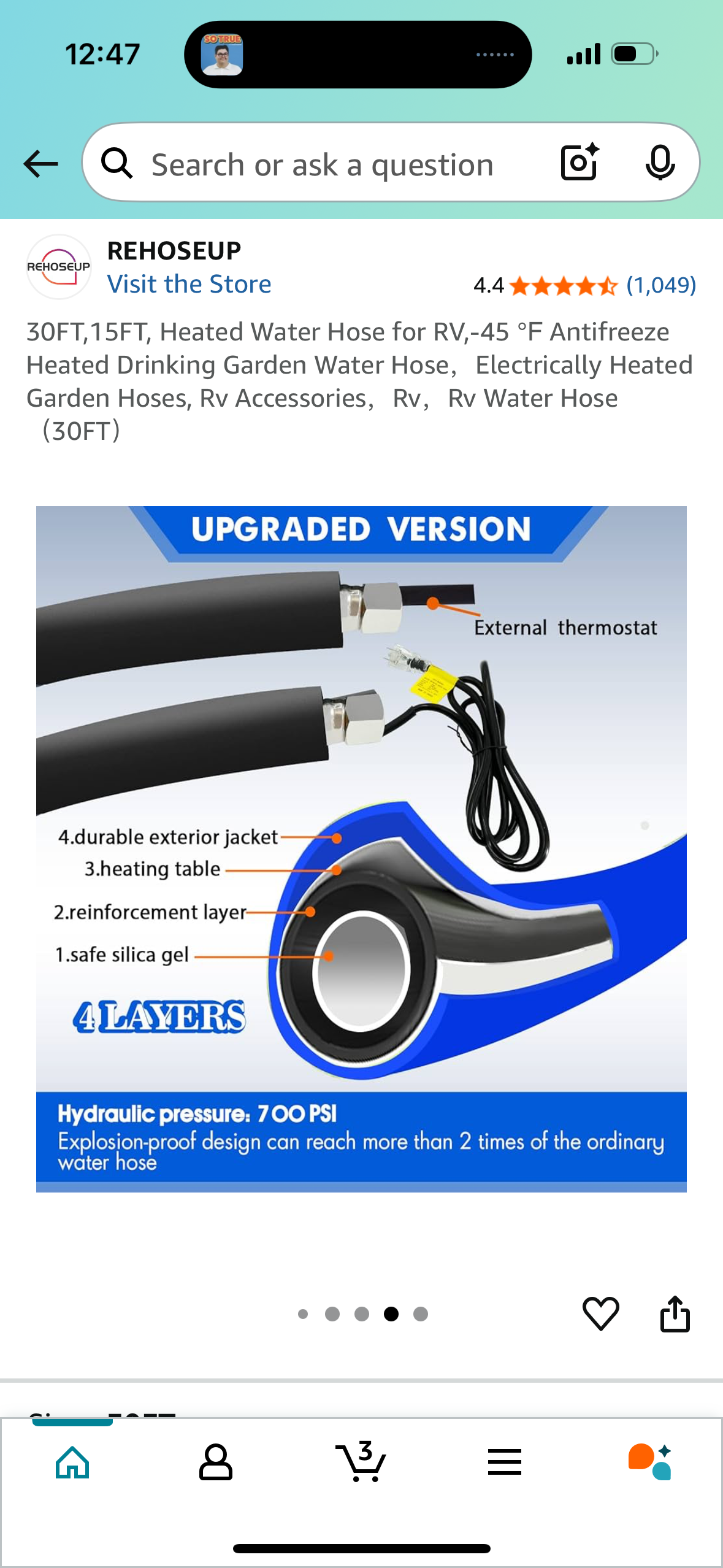 30FT, 15FT, Heated Water Hose for RV,-45 ℉ Antifreeze Heated Drinking Garden Water Hose，Electrically Heated Garden Hoses, Rv Accessories, Rv, Rv Water Hose