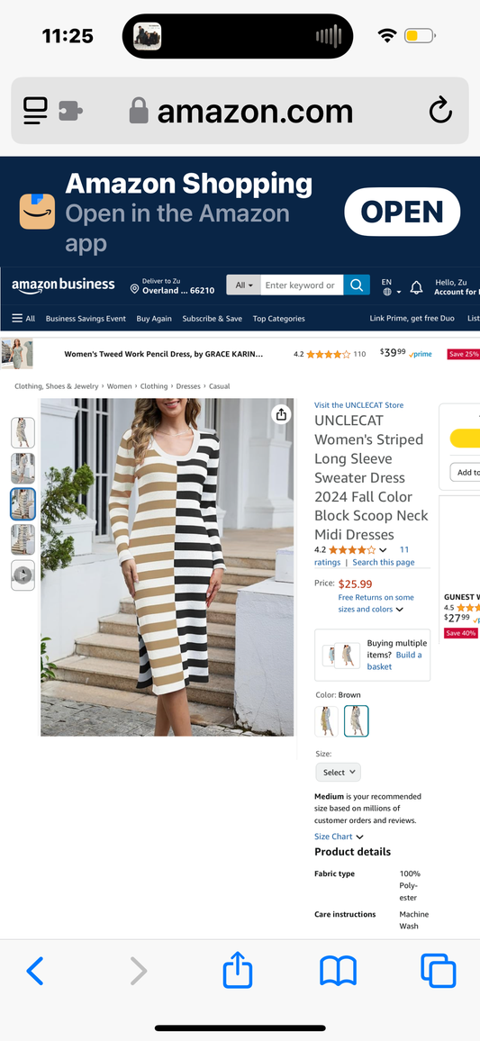 Women's Striped Long Sleeve Sweater Dress 2024 Fall Color Block Scoop Neck Midi Dresses Size Medium