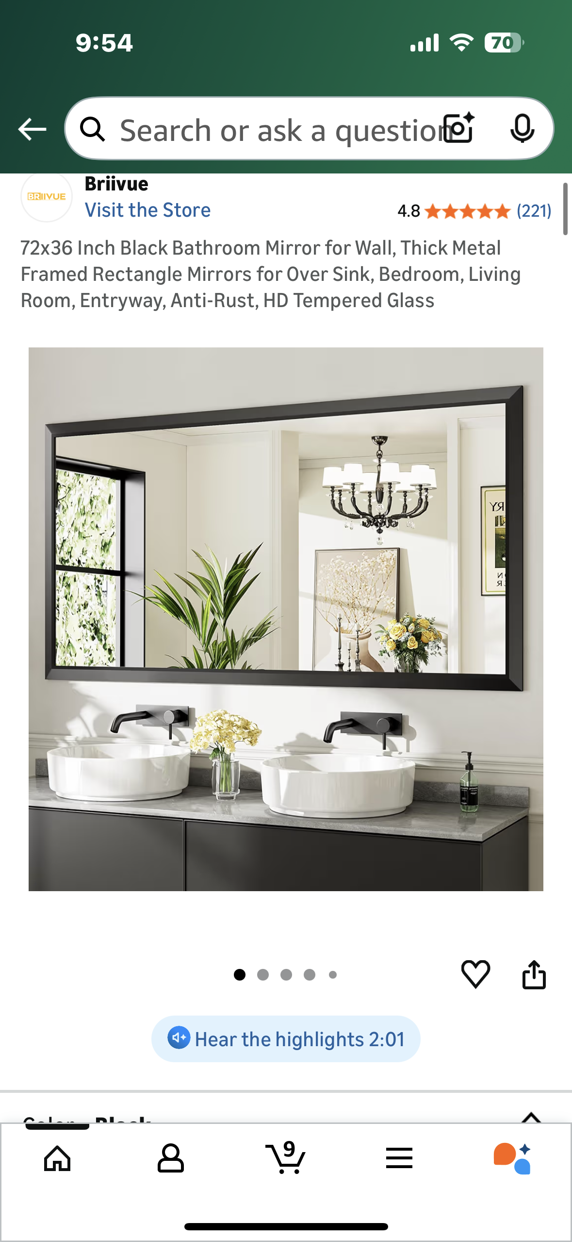 72x36 Inch Black Bathroom Mirror for Wall, Thick Metal Framed Rectangle Mirrors for Over Sink, Bedroom, Living Room, Entryway, Anti-Rust, HD Tempered Glass (M433)