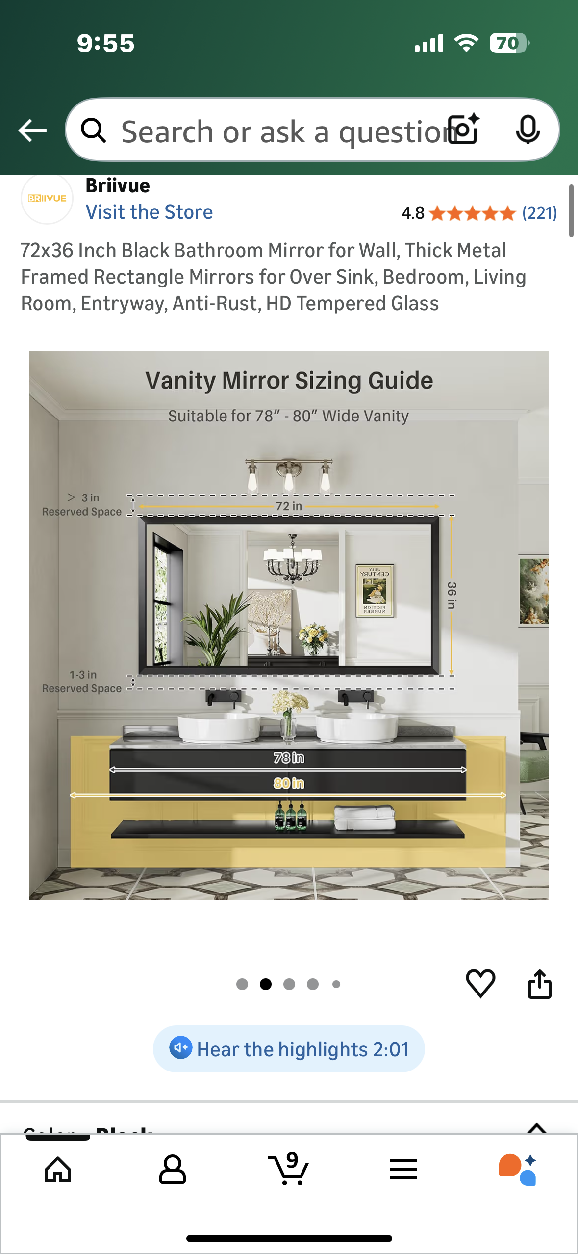 72x36 Inch Black Bathroom Mirror for Wall, Thick Metal Framed Rectangle Mirrors for Over Sink, Bedroom, Living Room, Entryway, Anti-Rust, HD Tempered Glass (M433)