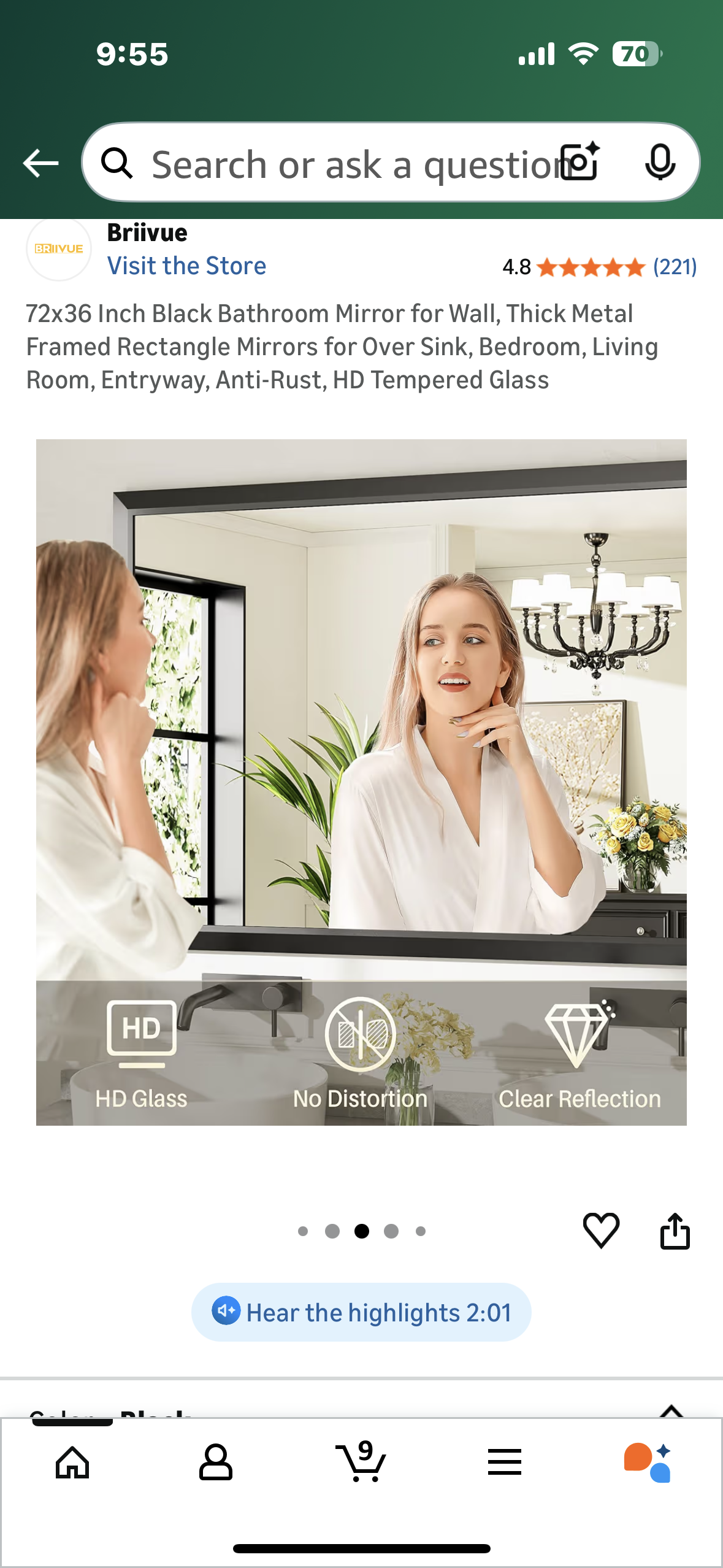 72x36 Inch Black Bathroom Mirror for Wall, Thick Metal Framed Rectangle Mirrors for Over Sink, Bedroom, Living Room, Entryway, Anti-Rust, HD Tempered Glass (M433)