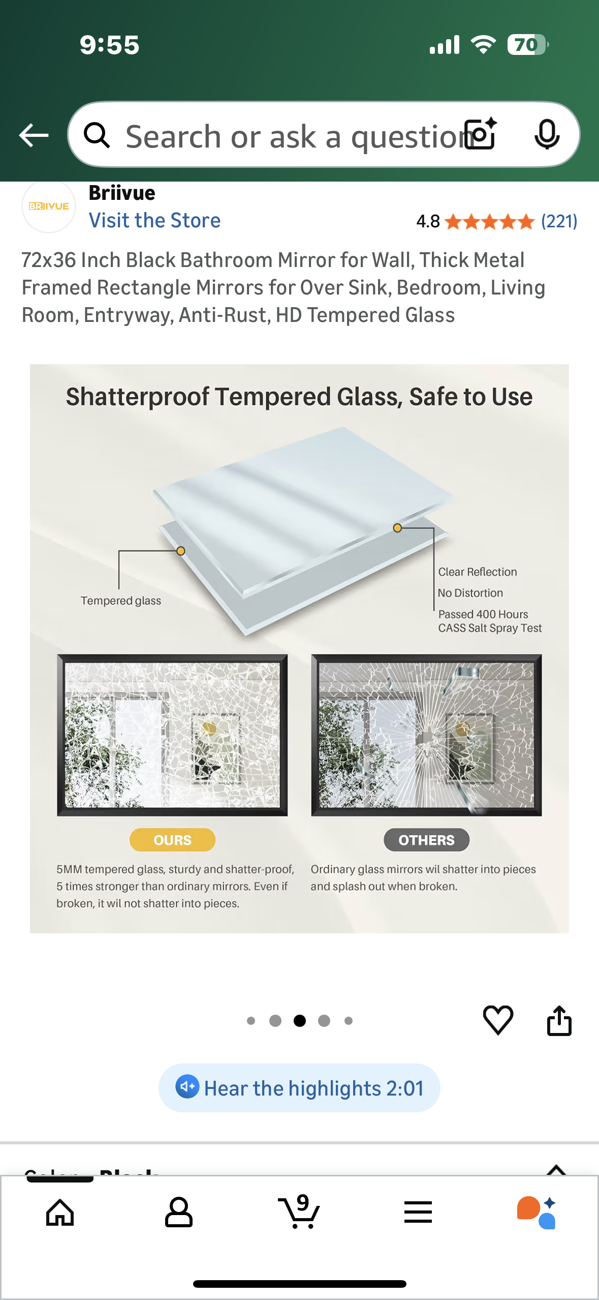 72x36 Inch Black Bathroom Mirror for Wall, Thick Metal Framed Rectangle Mirrors for Over Sink, Bedroom, Living Room, Entryway, Anti-Rust, HD Tempered Glass (M433)