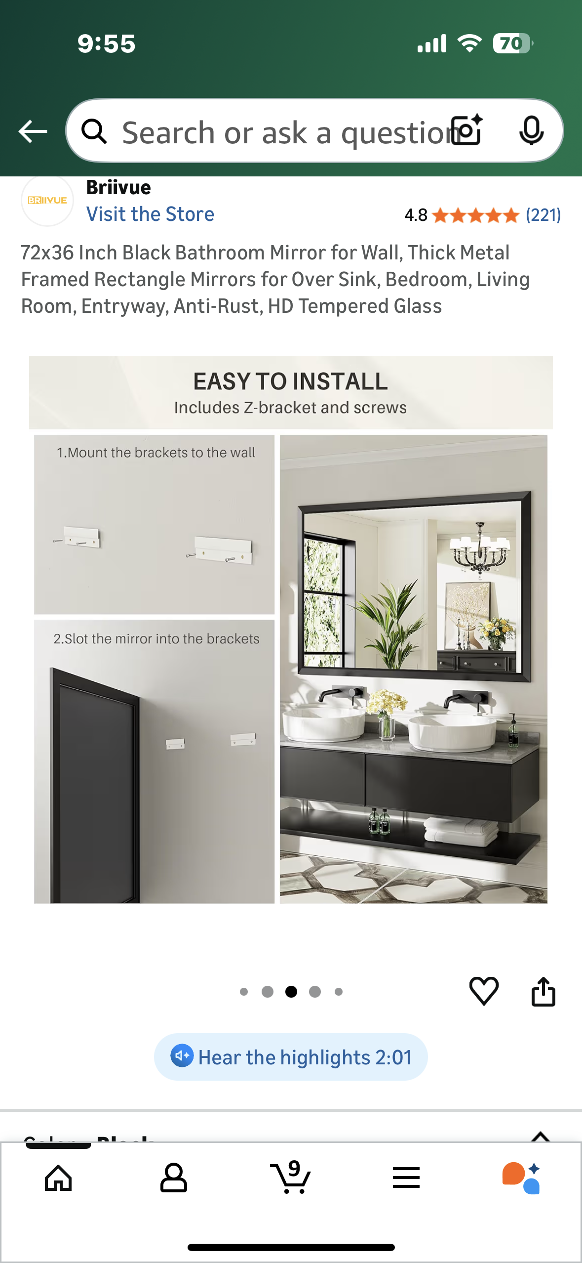 72x36 Inch Black Bathroom Mirror for Wall, Thick Metal Framed Rectangle Mirrors for Over Sink, Bedroom, Living Room, Entryway, Anti-Rust, HD Tempered Glass (M433)