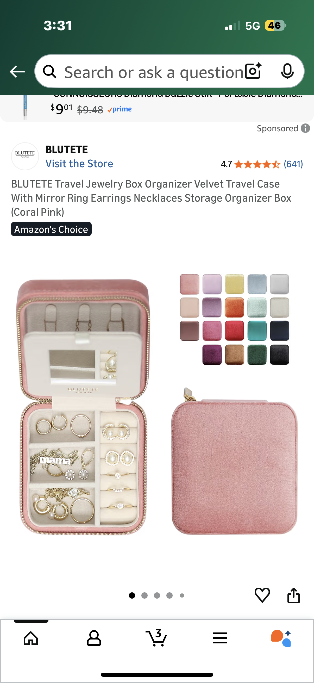 Travel Jewelry Box Organizer Velvet Travel Case With Mirror Ring Earrings Necklaces Storage Organizer Box (Coral Pink