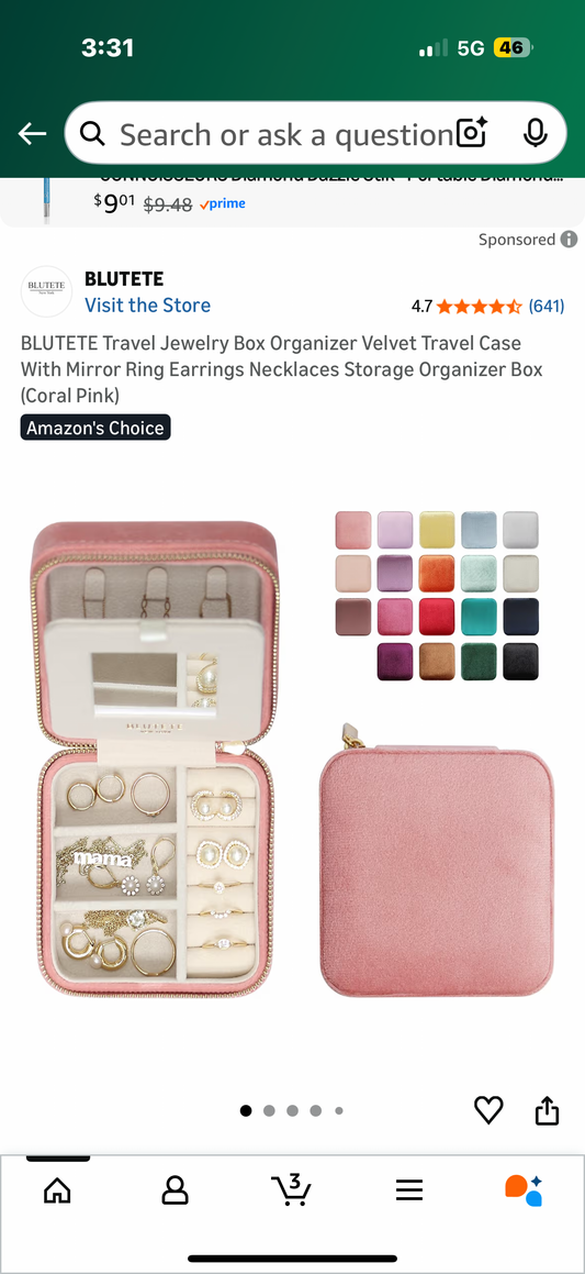 Travel Jewelry Box Organizer Velvet Travel Case With Mirror Ring Earrings Necklaces Storage Organizer Box (Coral Pink