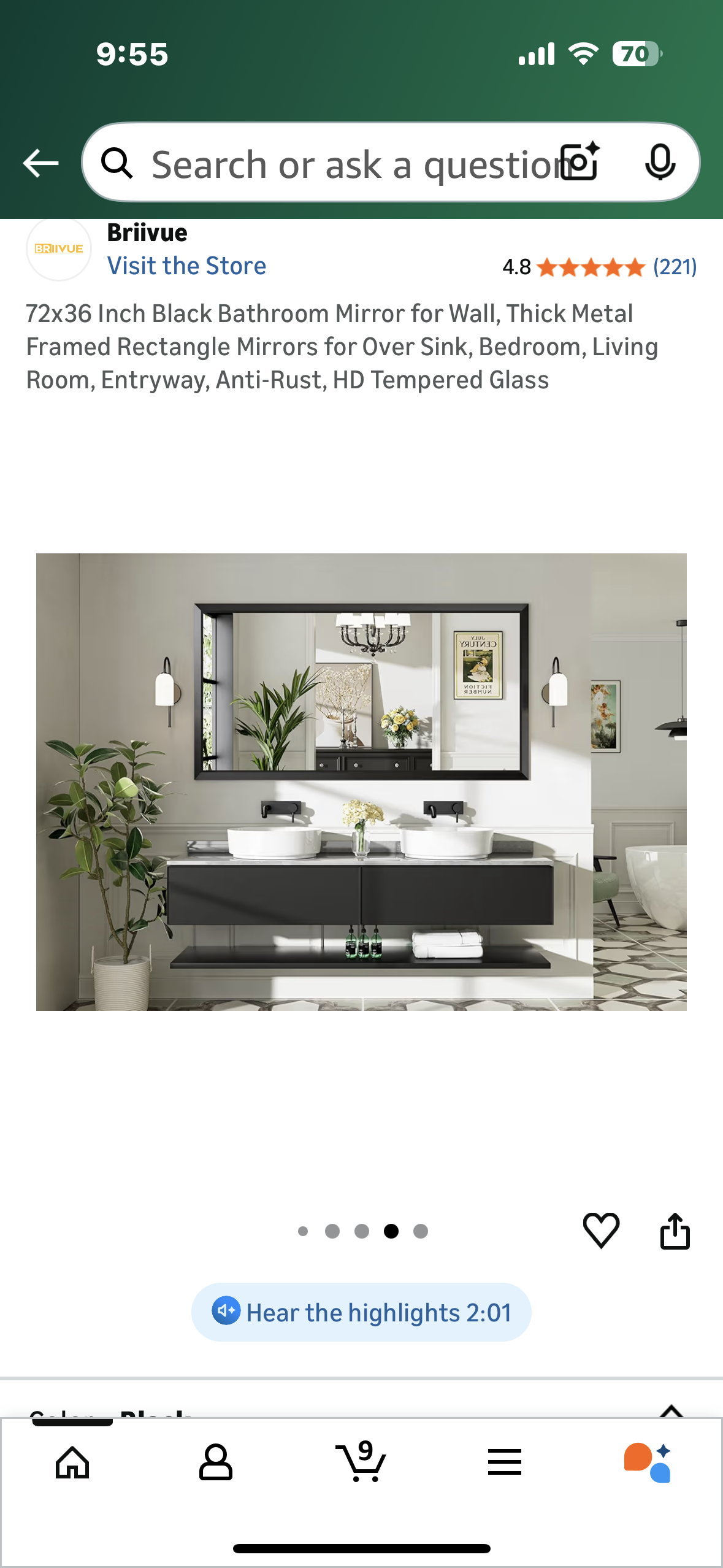 72x36 Inch Black Bathroom Mirror for Wall, Thick Metal Framed Rectangle Mirrors for Over Sink, Bedroom, Living Room, Entryway, Anti-Rust, HD Tempered Glass (M433)