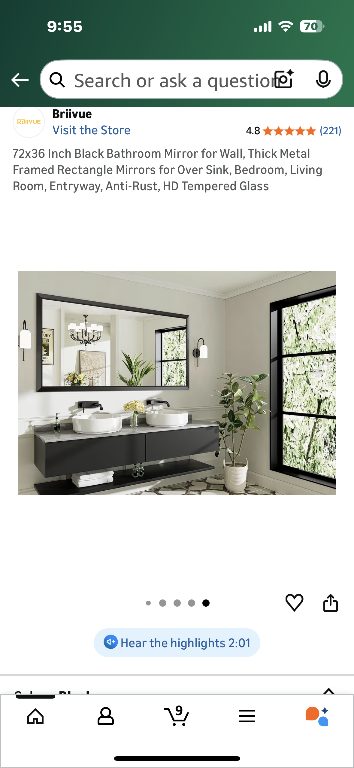 72x36 Inch Black Bathroom Mirror for Wall, Thick Metal Framed Rectangle Mirrors for Over Sink, Bedroom, Living Room, Entryway, Anti-Rust, HD Tempered Glass (M433)