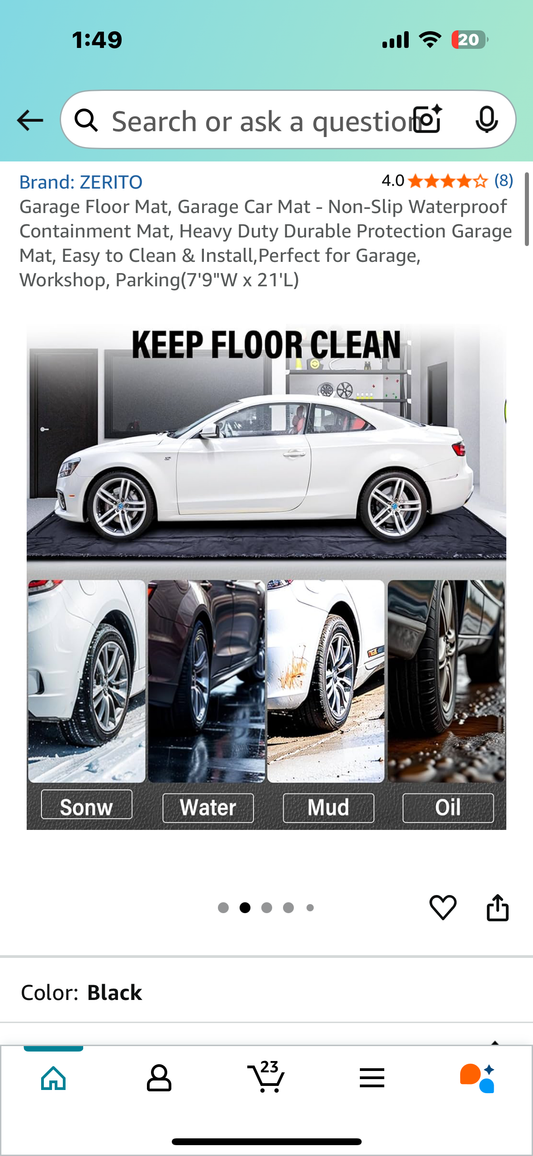 Garage Floor Mat, Non-Slip, Waterproof Containment Mat, Heavy Duty Durable Protection, Easy to Clean & Install, Perfect for Garage, Workshop, Parking(7'9"W x 21'L) (G827)