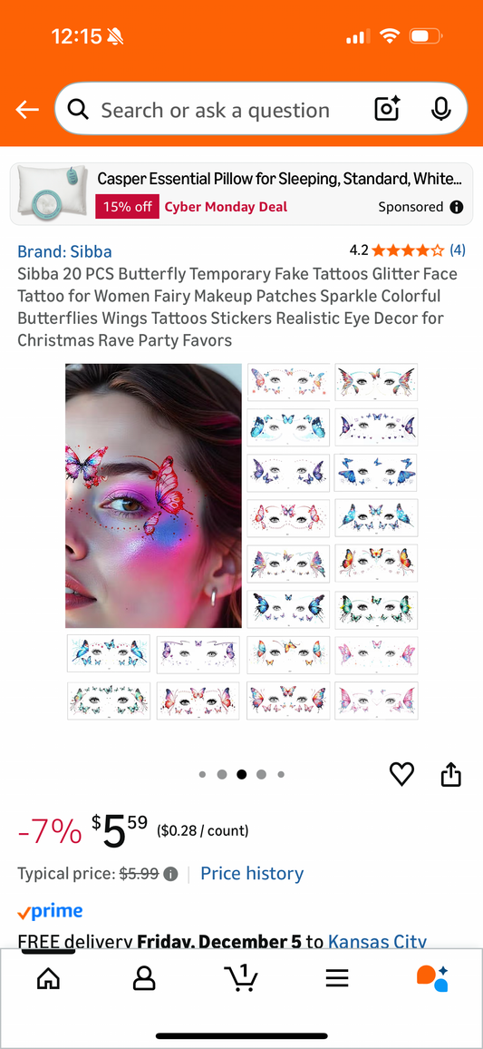 ‼️2 for $3‼️ Sibba 20 PCS Butterfly Temporary Fake Tattoos Glitter Face Tattoo for Women Fairy Makeup Patches Sparkle Colorful Butterflies Wings Tattoos Stickers Realistic Eye Decor for Christmas Rave Party Favors