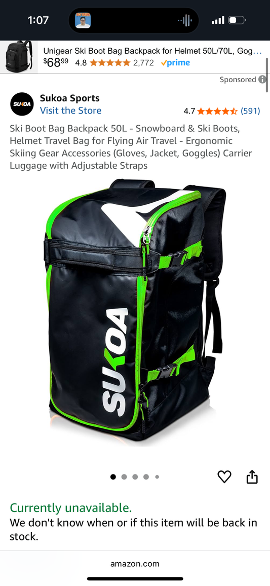 Ski Boot Bag Backpack 50L - Snowboard & Ski Boots, Helmet Travel Bag for Flying Air Travel - Ergonomic Skiing Gear Accessories (Gloves, Jacket, Goggles) Carrier Luggage with Adjustable Straps