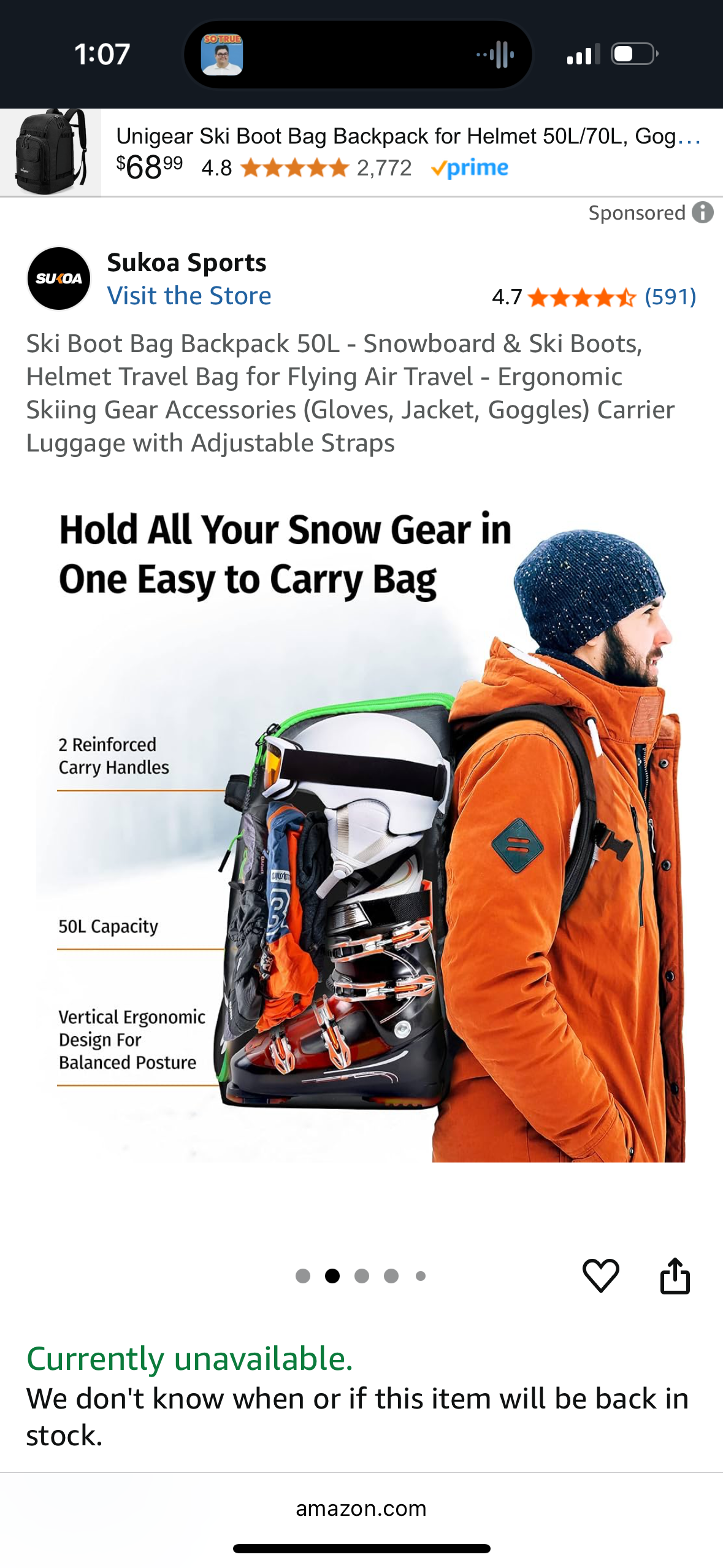 Ski Boot Bag Backpack 50L - Snowboard & Ski Boots, Helmet Travel Bag for Flying Air Travel - Ergonomic Skiing Gear Accessories (Gloves, Jacket, Goggles) Carrier Luggage with Adjustable Straps