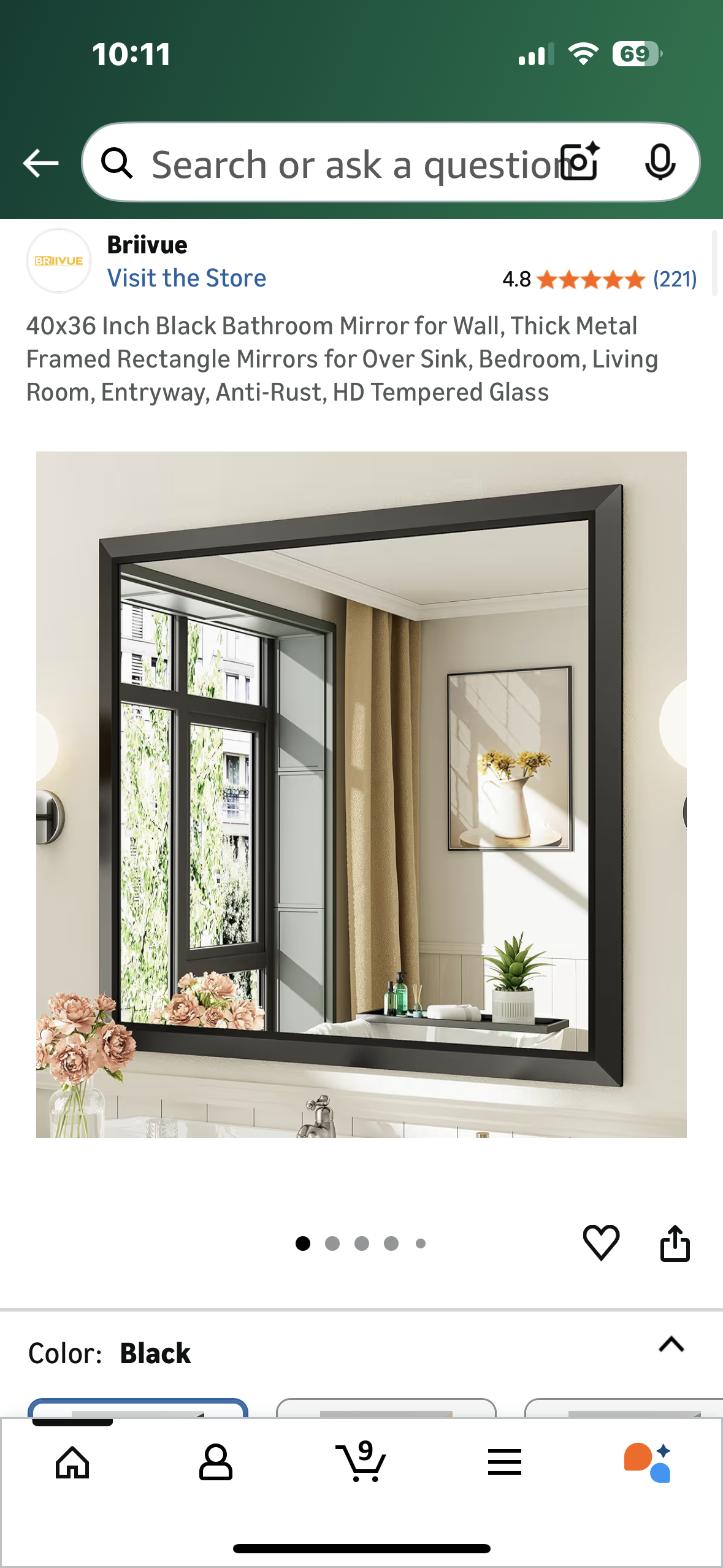 40x36 Inch Black Bathroom Mirror for Wall, Thick Metal Framed Rectangle Mirrors for Over Sink, Bedroom, Living Room, Entryway, Anti-Rust, HD Tempered Glass (M434)