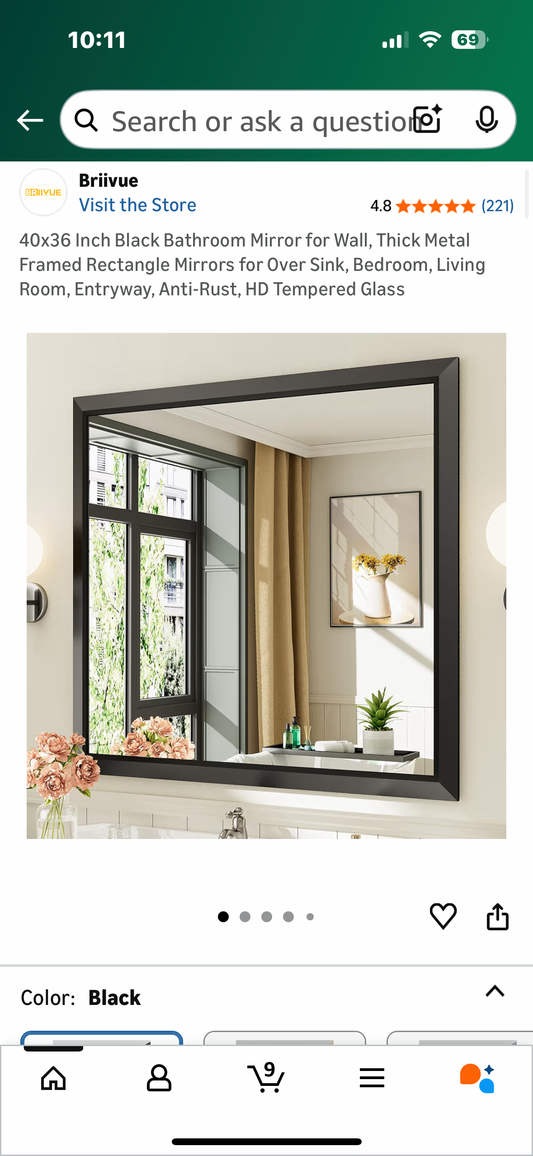40x36 Inch Black Bathroom Mirror for Wall, Thick Metal Framed Rectangle Mirrors for Over Sink, Bedroom, Living Room, Entryway, Anti-Rust, HD Tempered Glass (M434)