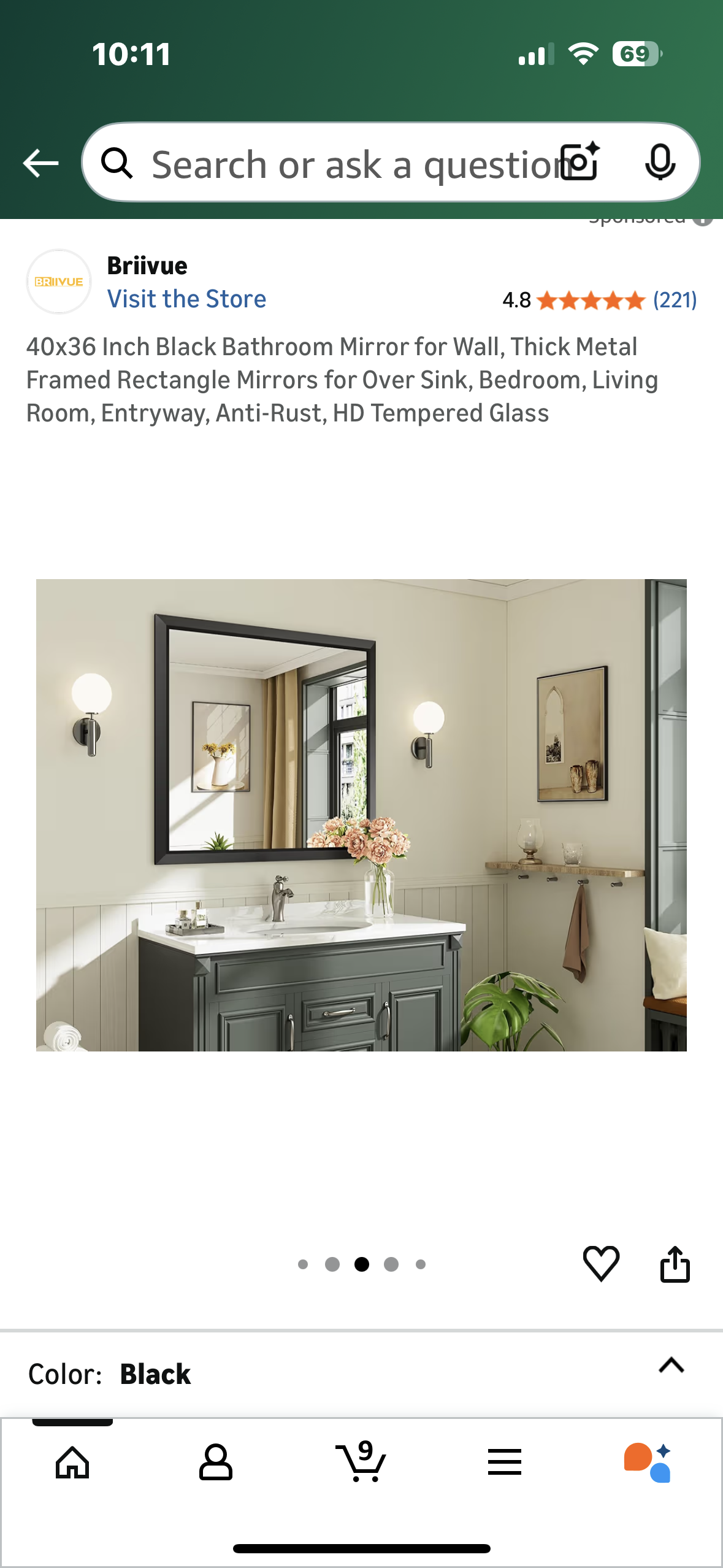 40x36 Inch Black Bathroom Mirror for Wall, Thick Metal Framed Rectangle Mirrors for Over Sink, Bedroom, Living Room, Entryway, Anti-Rust, HD Tempered Glass (M434)