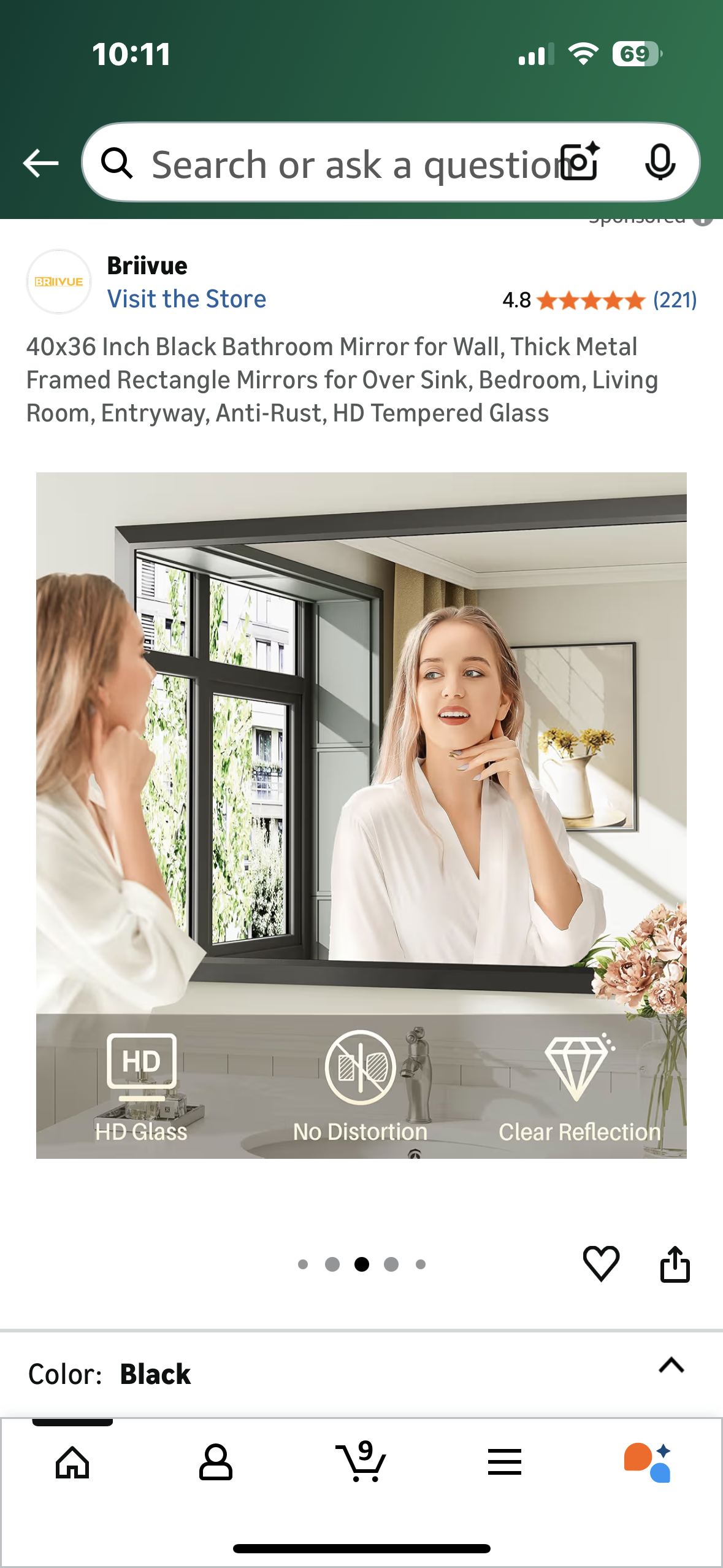 40x36 Inch Black Bathroom Mirror for Wall, Thick Metal Framed Rectangle Mirrors for Over Sink, Bedroom, Living Room, Entryway, Anti-Rust, HD Tempered Glass (M434)