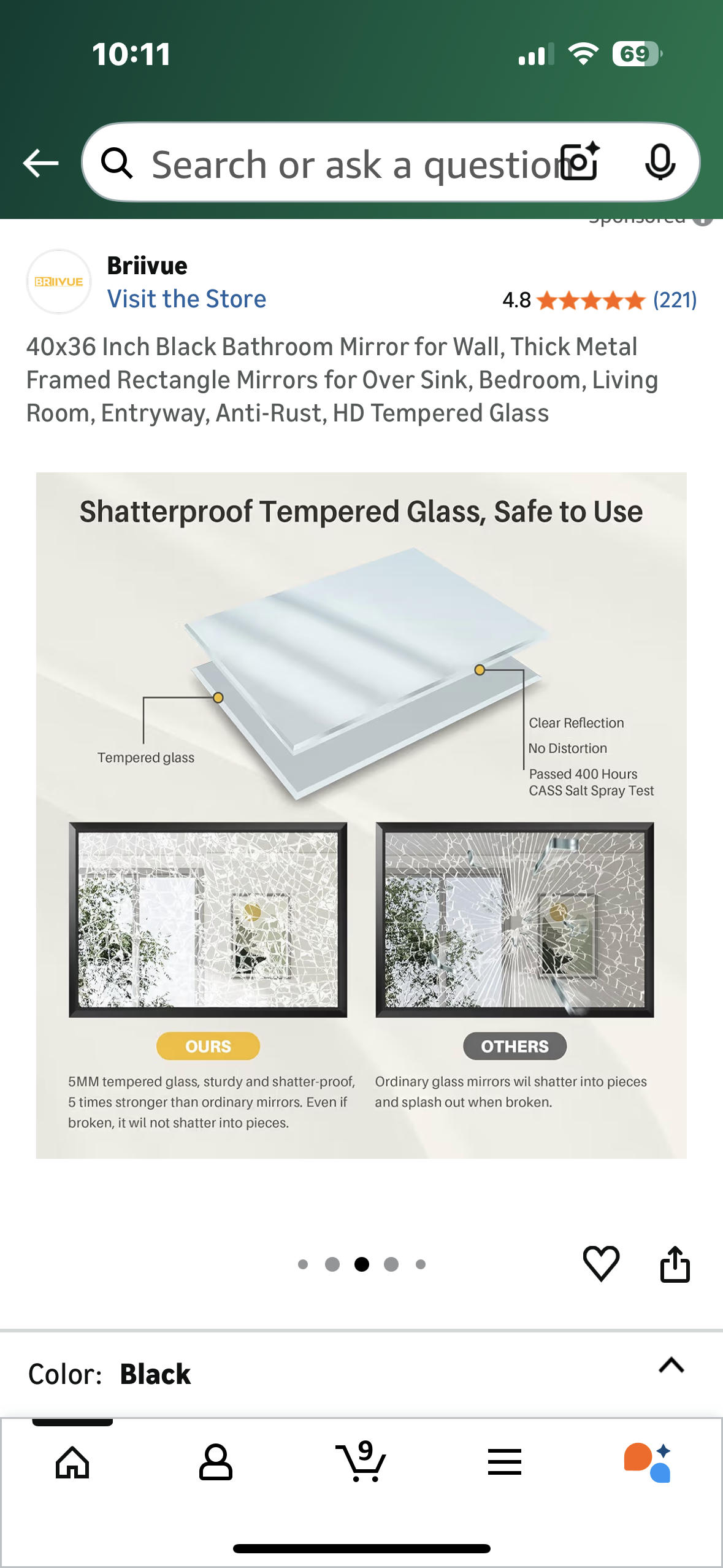 40x36 Inch Black Bathroom Mirror for Wall, Thick Metal Framed Rectangle Mirrors for Over Sink, Bedroom, Living Room, Entryway, Anti-Rust, HD Tempered Glass (M434)